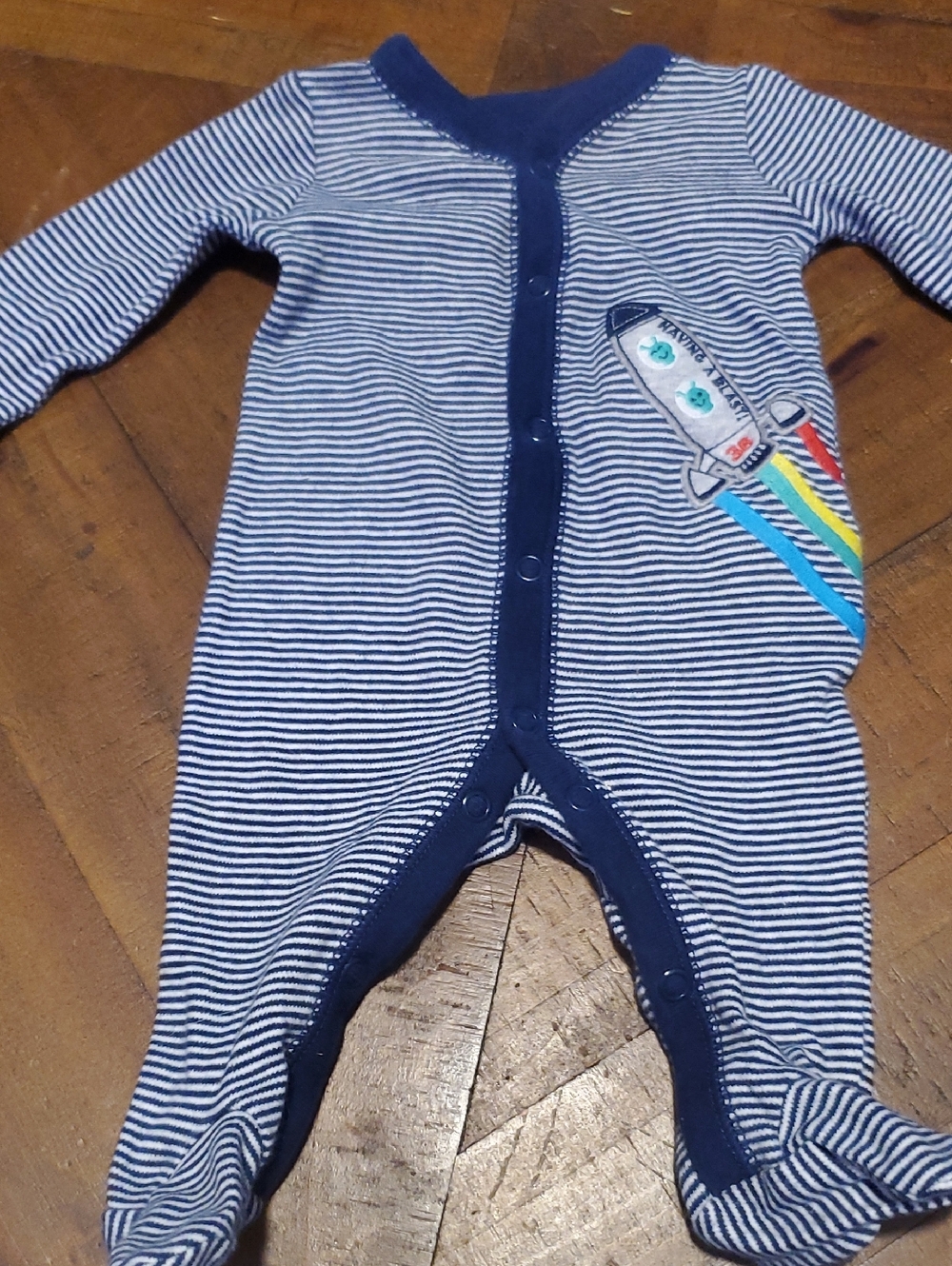 Carter's Navy & White Striped Rocket Footie with Colorful Trail